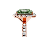 Rose gold Fancy Green Radiant  Halo Round Diamond Pavé Band Four-Prong Ring_8