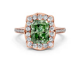 Rose gold Fancy Green Radiant  Halo Round Diamond Pave Band with Four-Prong Setting_38