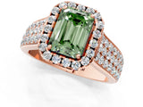 Rose gold Fancy Green Radiant  Halo Round Diamond Pave Band with Prong Setting 1