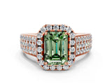 Rose gold Fancy Green Radiant  Halo Round Diamond Pave Band with Prong Setting