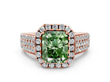 Rose gold Fancy Green Radiant  Halo Round Diamond Pave Band with Prong Setting_55
