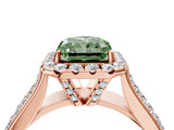 Rose gold Fancy Green Radiant  Halo Round Diamond Pave Band with Prong Setting_59