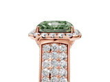 Rose gold Fancy Green Radiant  Halo Round Diamond Pave Band with Prong Setting_60