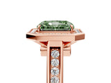 Rose gold Fancy Green Radiant  Halo Solitaire Diamond Ring with Pave Band and Bezel Setting_54
