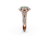 Rose gold Fancy Green Radiant  Halo Split Shank Diamond Engagement Ring with Pave Band and Four-Prong Setting_56