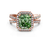 Rose gold Fancy Green Radiant  Halo Split Shank Diamond Ring with Pavé Setting_26