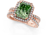 Rose gold Fancy Green Radiant  Halo Split Shank Diamond Ring with Pavé Setting_27