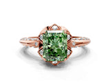 Rose gold Fancy Green Radiant  Halo Split Shank Pave Diamond Ring with Petal Prong Setting_19