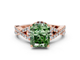 Rose gold Fancy Green Radiant  Halo Twist Band Solitaire Prong Setting Ring_62