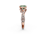Rose gold Fancy Green Radiant  Halo Twist Band Solitaire Prong Setting Ring_64