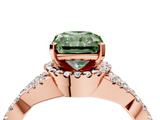 Rose gold Fancy Green Radiant  Halo Twist Band Solitaire Prong Setting Ring_66