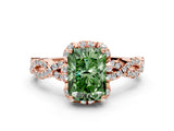 Rose gold Fancy Green Radiant  Halo Twist Band Solitaire Ring with Six-Prong Setting_3