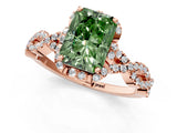 Rose gold Fancy Green Radiant  Halo Twist Band Solitaire Ring with Six-Prong Setting_4