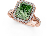 Rose gold Fancy Green Radiant  Halo Twist Band Solitaire Ring_56