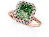 Rose gold Fancy Green Radiant  Halo Twisted Band Four-Prong Diamond Ring_20