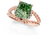 Rose gold Fancy Green Radiant  Halo Twisted Band Four-Prong Ring_32