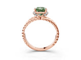 Rose gold Fancy Green Radiant  Halo Twisted Band Four-Prong Ring_34