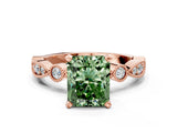 Rose gold Fancy Green Radiant  Milgrain Bezel Diamond Engagement Ring with Solitaire Prong Setting_154