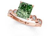 Rose gold Fancy Green Radiant  Milgrain Bezel Diamond Engagement Ring with Solitaire Prong Setting_155