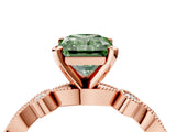 Rose gold Fancy Green Radiant  Milgrain Bezel Diamond Engagement Ring with Solitaire Prong Setting_158
