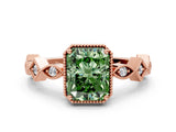Rose gold Fancy Green Radiant  Milgrain Marquise Diamond Twist Band Ring_62