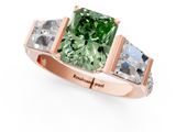 Rose gold Fancy Green Radiant  Solitaire Baguette Side Stone Channel Set Engagement Ring_4