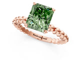Rose gold Fancy Green Radiant  Solitaire Beaded Band Prong Setting Ring 1