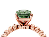 Rose gold Fancy Green Radiant  Solitaire Beaded Band Prong Setting Ring 4