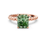 Rose gold Fancy Green Radiant  Solitaire Beaded Band Prong Setting Ring
