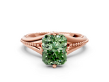 Rose gold Fancy Green Radiant  Solitaire Beaded Band Six-Prong Setting
