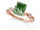 Rose gold Fancy Green Radiant  Solitaire Bezel-Set Diamond Ring with Beaded Band and Four-Prong Setting_33