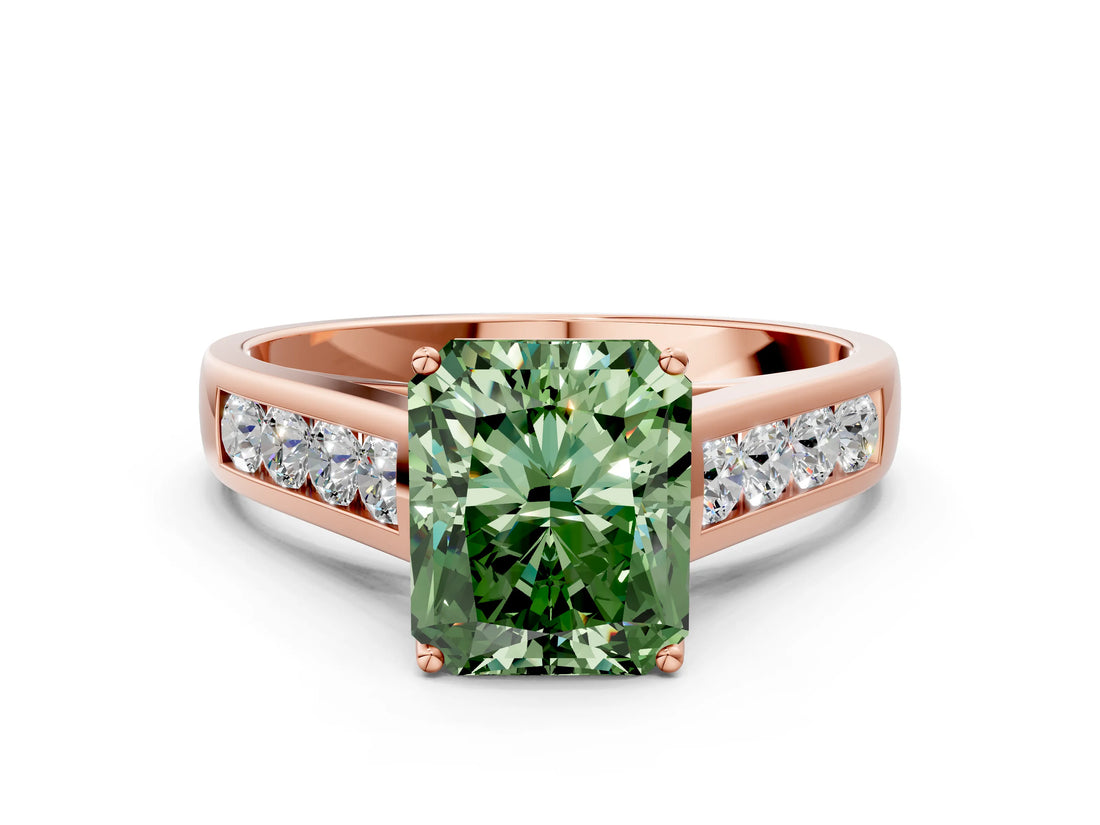 Rose gold Fancy Green Radiant  Solitaire Channel-Set Diamond Engagement Ring with Four-Prong Setting_32