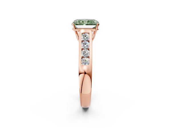 Rose Gold Radiant Cut Cathedral Channel Set Engagement Ring Setting for Fancy Green Center