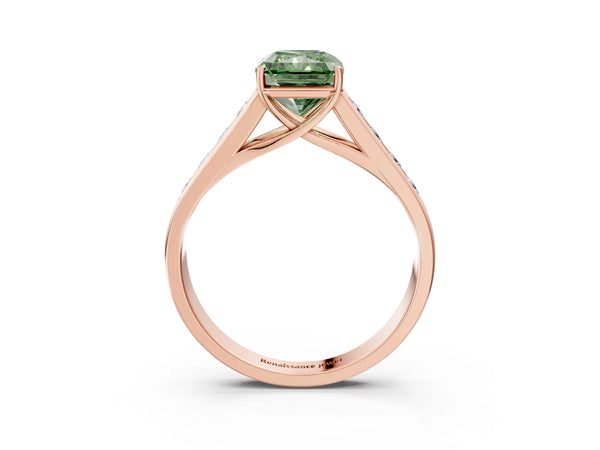 Rose Gold Radiant Cut Cathedral Channel Set Engagement Ring Setting for Fancy Green Center