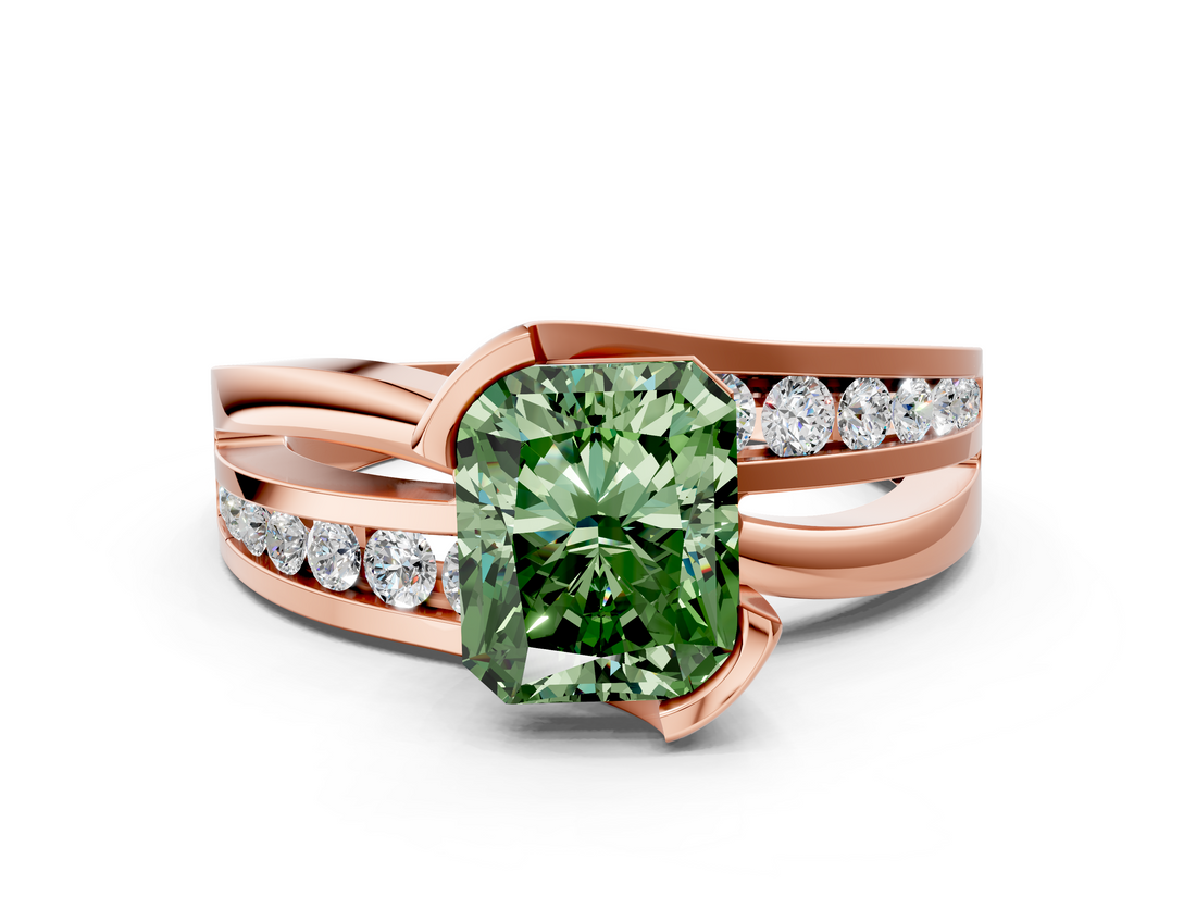 Rose gold Fancy Green Radiant  Solitaire Channel-Set Split Shank Ring with Tension Prong Setting_3