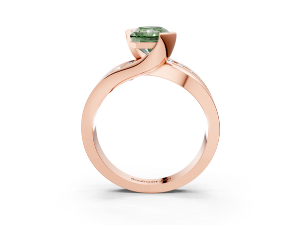 Rose gold Fancy Green Radiant  Solitaire Channel-Set Split Shank Ring with Tension Prong Setting
