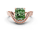 Rose gold Fancy Green Radiant  Solitaire Diamond Engagement Ring with Pave Band and Four-Prong Setting 2