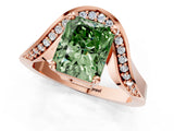 Rose gold Fancy Green Radiant  Solitaire Diamond Engagement Ring with Pave Band and Four-Prong Setting 3