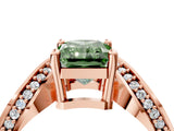 Rose gold Fancy Green Radiant  Solitaire Diamond Engagement Ring with Pave Band and Four-Prong Setting