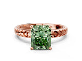 Rose gold Fancy Green Radiant  Solitaire Diamond Engagement Ring with XO Engraved Band and Four-Prong Setting 1