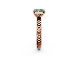 Rose gold Fancy Green Radiant  Solitaire Diamond Engagement Ring with XO Engraved Band and Four-Prong Setting 3