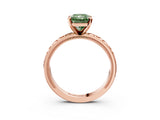 Rose gold Fancy Green Radiant  Solitaire Diamond Engagement Ring with XO Engraved Band and Four-Prong Setting 4