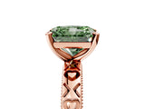 Rose gold Fancy Green Radiant  Solitaire Diamond Engagement Ring with XO Engraved Band and Four-Prong Setting
