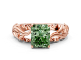 Rose gold Fancy Green Radiant  Solitaire Diamond Leaf Vine Band with Prong Setting_28