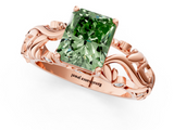 Rose gold Fancy Green Radiant  Solitaire Diamond Leaf Vine Band with Prong Setting_29