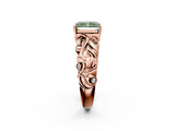 Rose gold Fancy Green Radiant  Solitaire Diamond Leaf Vine Band with Prong Setting_30