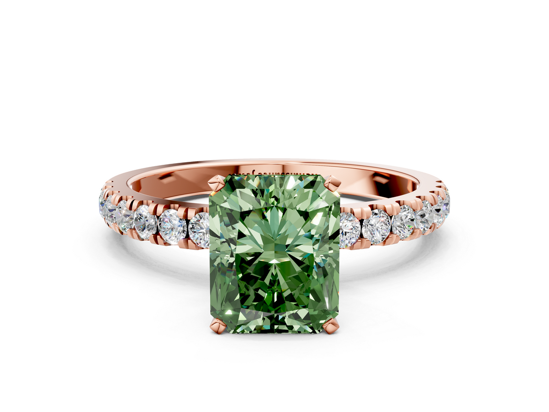 Rose gold Fancy Green Radiant  Solitaire Diamond Pavé Band with Four-Prong Setting_29
