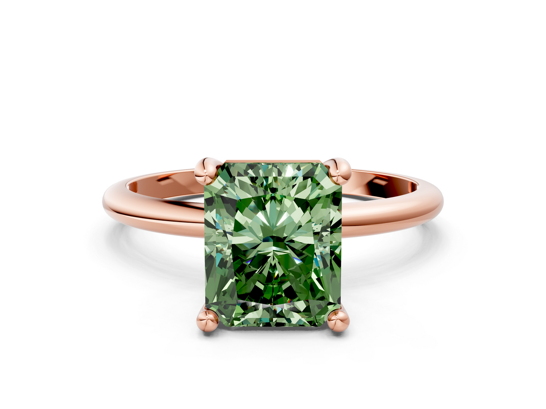 Rose gold Fancy Green Radiant  Solitaire Diamond Ring with 4-Prong Setting on a Classic Band_3