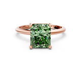 Rose gold Fancy Green Radiant  Solitaire Diamond Ring with 4-Prong Setting on a Classic Band_3