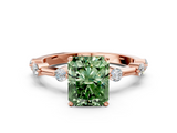 Rose gold Fancy Green Radiant  Solitaire Diamond Ring with Bezel Set Side Stones and Prong Setting_3
